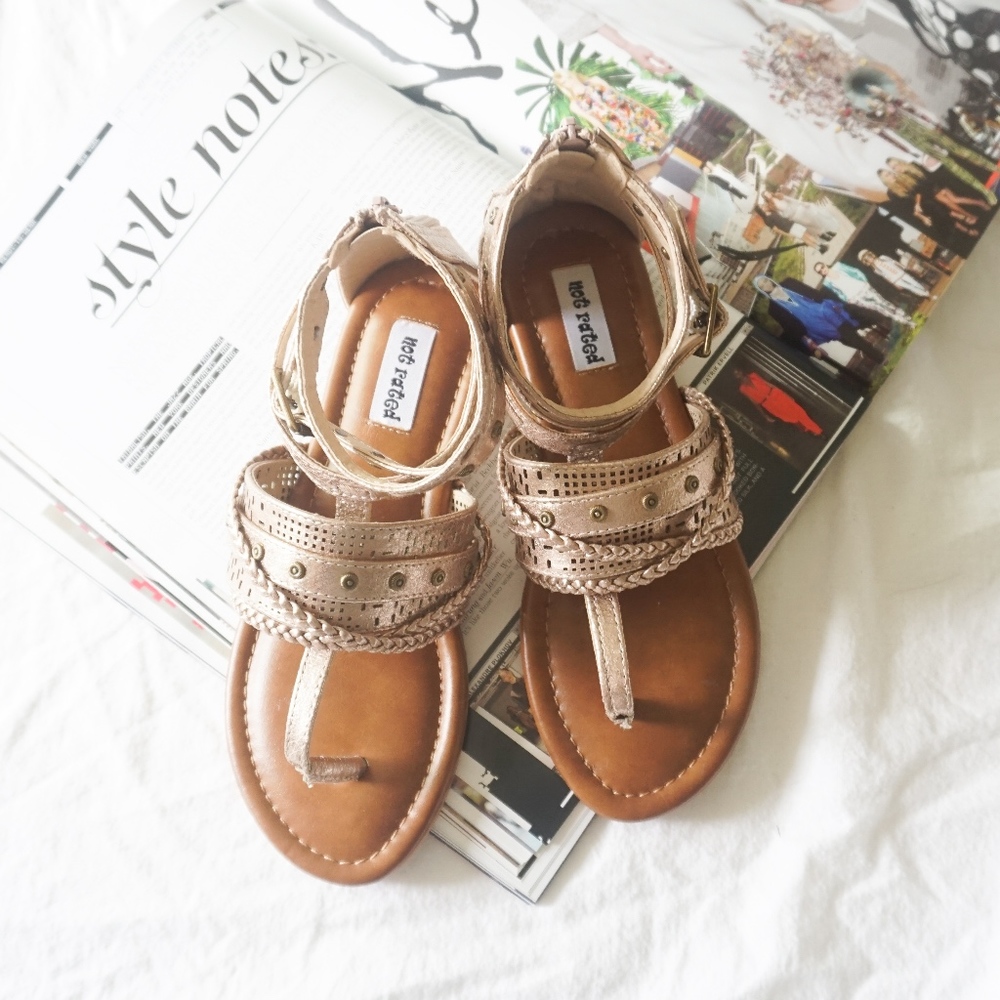 NWOT Strappy rose gold sandals
